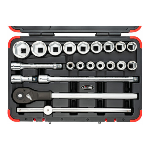 VIGOR Jeu de clés à douille 3/4" V2318N, carré creux 20 mm, 21 outils