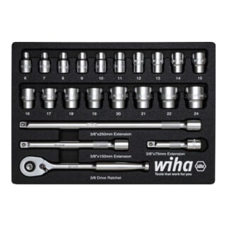 Jeu de clés à cliquet Wiha 3/8" 23 pièces avec insert en mousse (44708)
