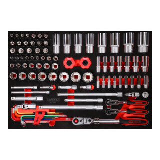 Jeu de clés à douille 1/4'' + 3/8'' + 1/2'' dans insert en mousse, 92 pcs, en pouces KS Tools