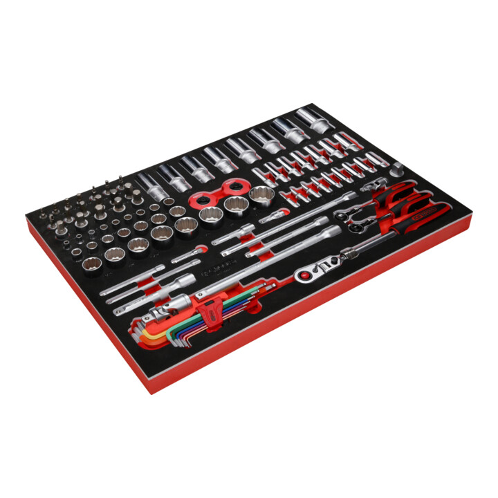 Jeu de clés à douille 1/4'' + 3/8'' + 1/2'' dans insert en mousse, 92 pcs, en pouces KS Tools
