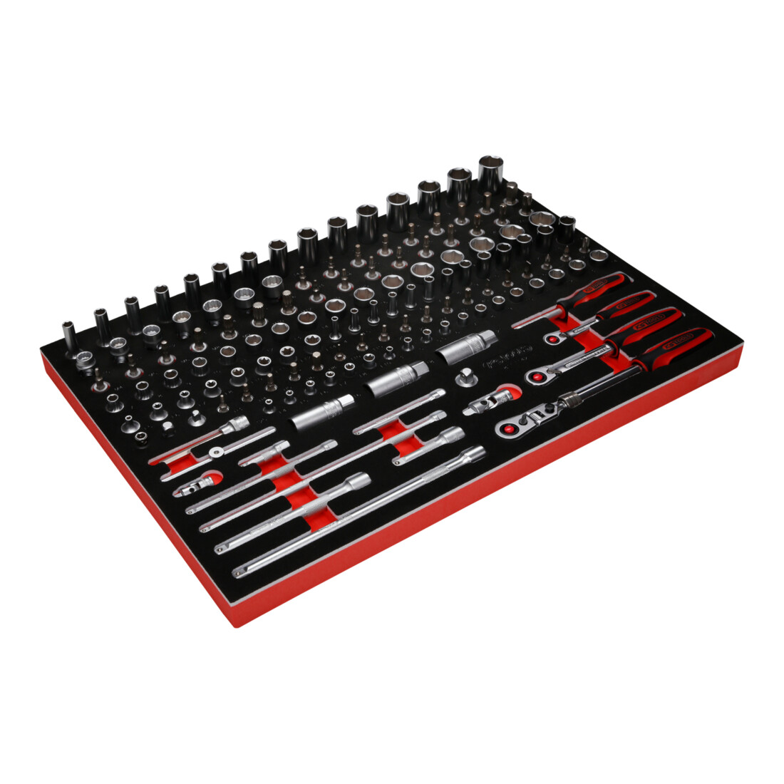 Jeu de clés à douille 1/4''+ 3/8" dans insert en mousse, 142 pcs KS Tools