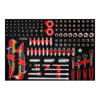 Jeu de clés à douille 1/4''+ 3/8" dans insert en mousse, 156 pcs KS Tools