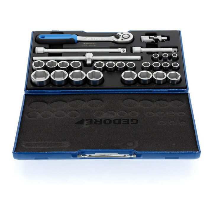 Jeu de clés à douille 19 VMU-10 1/2 po. 6 pans 28 pces 10 36 mm 6 pans mallette en