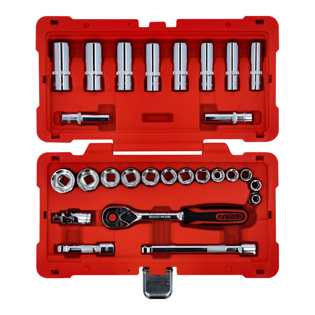 Jeu de clés à douille 3/8" CHROMEplus KS Tools, 27 pcs.