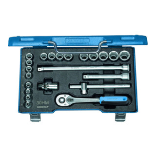 Jeu de clés à douille 30 HMU-10 3/8po. 23pces 6-22mm profil 6 pans av.levier de