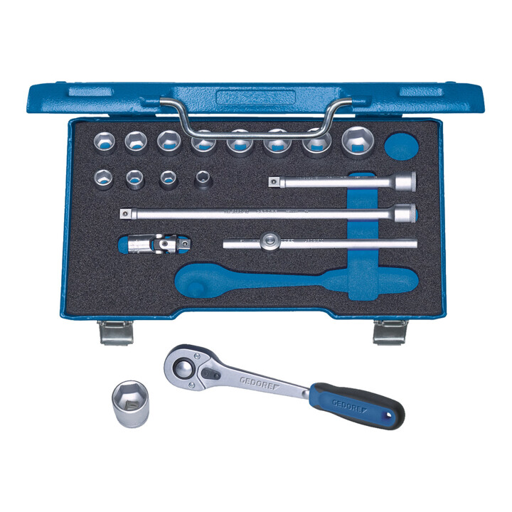 Jeu de clés à douille 30 HMU-10 3/8po. 23pces 6-22mm profil 6 pans av.levier de