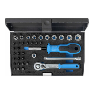 Jeu de clés à douille D 20 KAU-20 1/4po. 37pcs.UD-IN-IS-PH-PZ-TX cliquet révers.