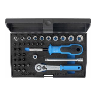 Jeu de clés à douille D 20 KAU-20 1/4po. 37pcs.UD-IN-IS-PH-PZ-TX cliquet révers.