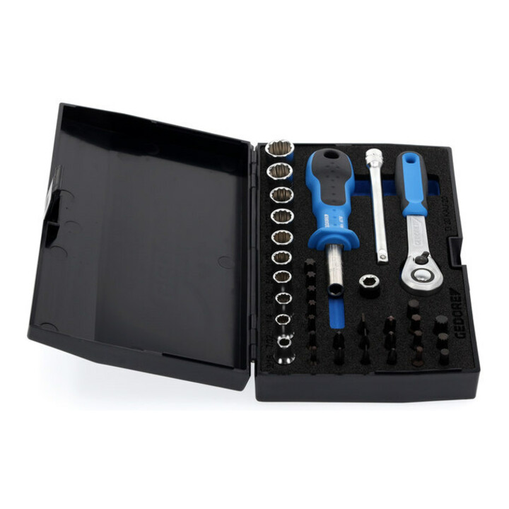 Jeu de clés à douille D 20 KAU-20 1/4po. 37pcs.UD-IN-IS-PH-PZ-TX cliquet révers.