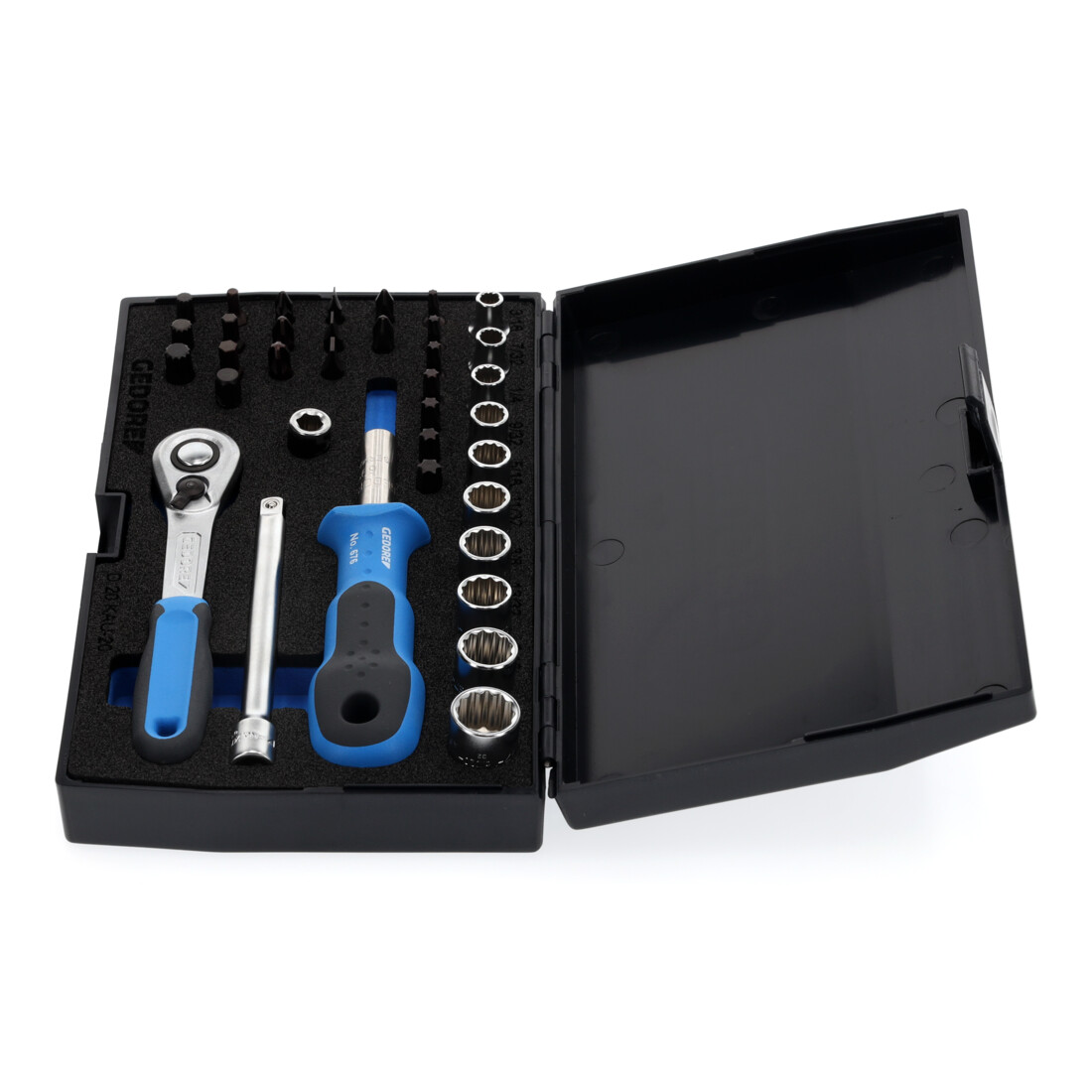 Jeu de clés à douille D 20 KAU-20 1/4po. 37pcs.UD-IN-IS-PH-PZ-TX cliquet révers.