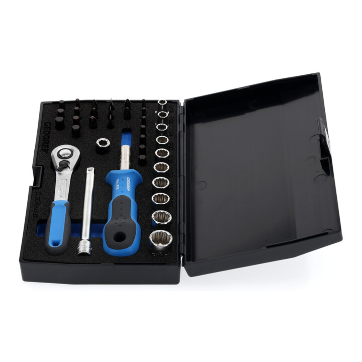 Jeu de clés à douille D 20 KAU-20 1/4po. 37pcs.UD-IN-IS-PH-PZ-TX cliquet révers.