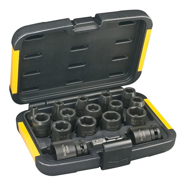 Set DeWalt Clé à chocs sans fil 18 V / 5 Ah + Set de clés à douille 17 pièces à chocs - DT7506-QZ