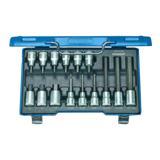 Jeu de clés à douille IN 19 LKM 1/2po. 15pces 5-14mm p. 6 pans femelle GEDORE