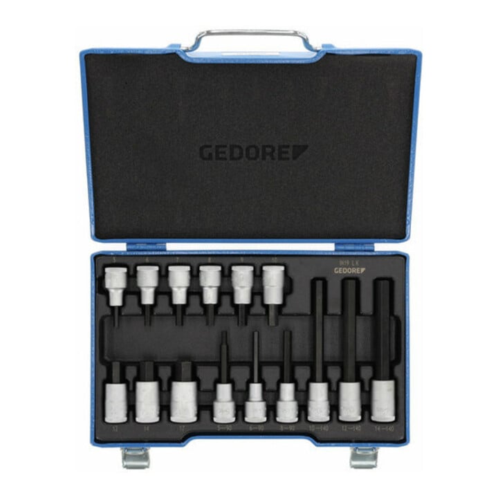 Jeu de clés à douille IN 19 LKM 1/2po. 15pces 5-14mm p. 6 pans femelle GEDORE