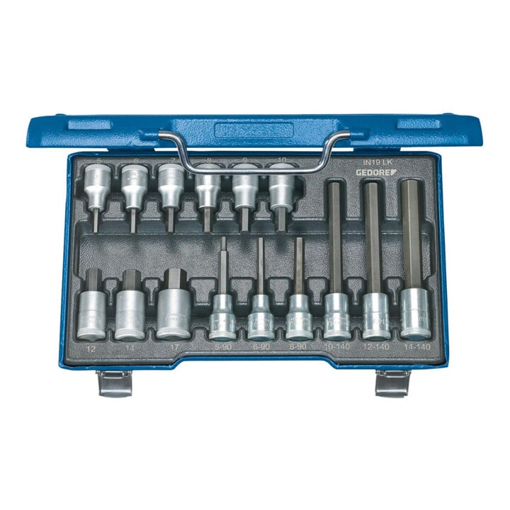 Jeu de clés à douille IN 19 LKM 1/2po. 15pces 5-14mm p. 6 pans femelle GEDORE