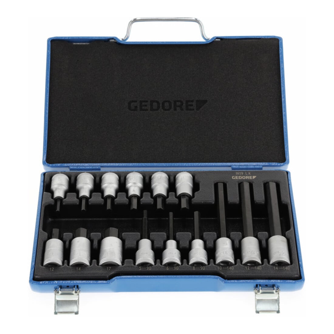 Jeu de clés à douille IN 19 LKM 1/2po. 15pces 5-14mm p. 6 pans femelle GEDORE