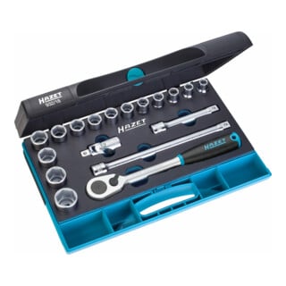 Jeu de clés à douilles 932/18 ∙ Carré creux 12,5 mm (1/2 pouce) ∙ Profil Traction à 6 pans extérieurs ∙ Nombre d'outils : 18 HAZET