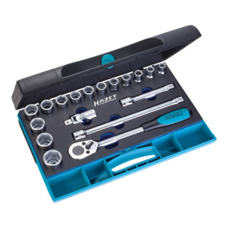 Jeu de clés à douilles 932/18 ∙ Carré creux 12,5 mm (1/2 pouce) ∙ Profil Traction à 6 pans extérieurs ∙ Nombre d'outils : 18 HAZET