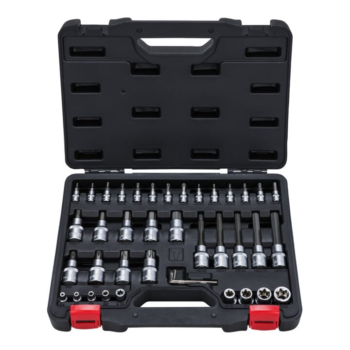 Jeu de clés à douilles STIER, 1/2 pouce, 1/4 pouce, ISK/TX, 42 pièces