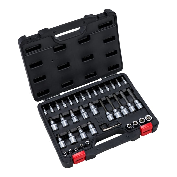 Jeu de clés à douilles STIER, 1/2 pouce, 1/4 pouce, ISK/TX, 42 pièces