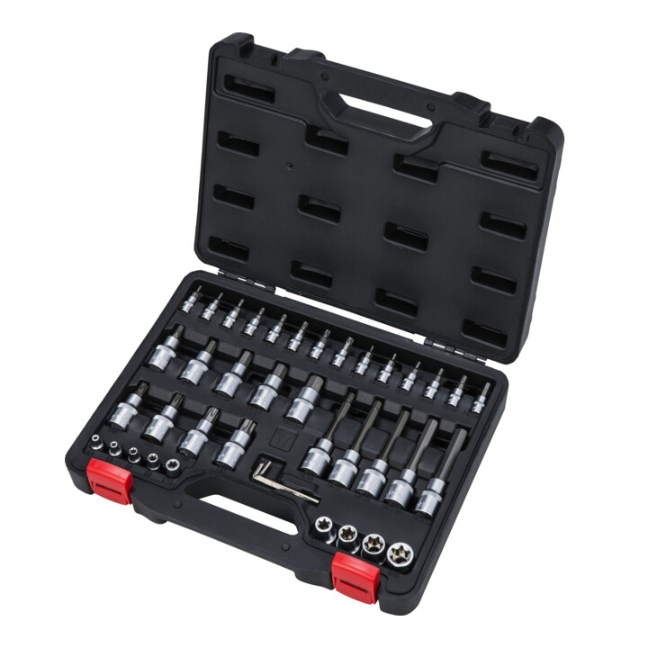 Jeu de clés à douilles STIER, 1/2 pouce, 1/4 pouce, ISK/TX, 42 pièces