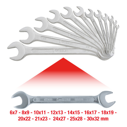 Jeu de clés à fourche, 12 pcs., 6x7-30x32mm