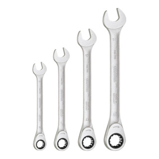 Jeu de clés à fourche Gedore 4 pcs. acier CV chromé mat avec mousqueton