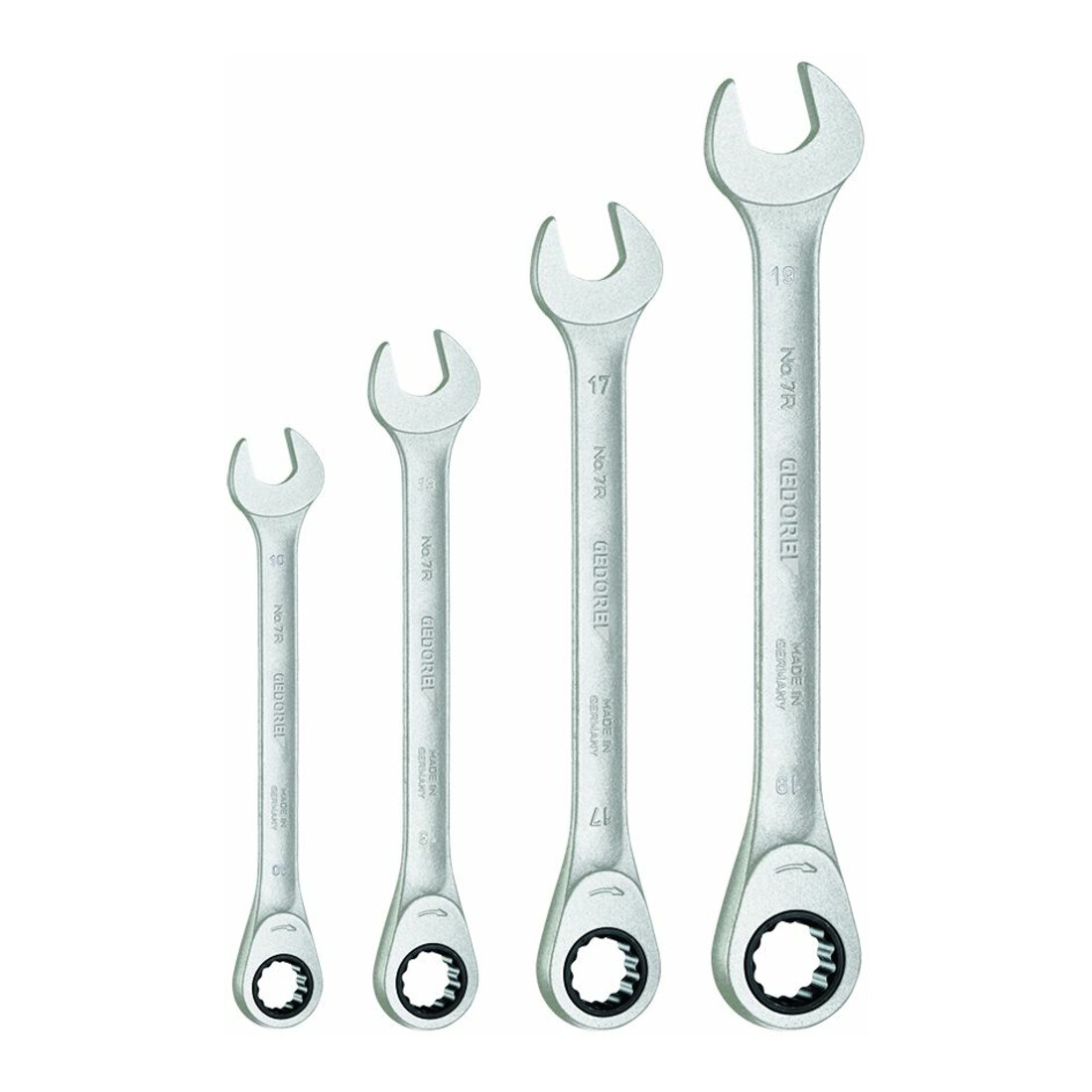 Jeu de clés à fourche Gedore 4 pcs. acier CV chromé mat avec mousqueton