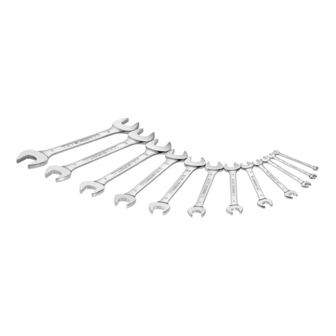 Jeu de clés à fourches métriques, têtes biseautées 15° en boîte, 9 pcs.