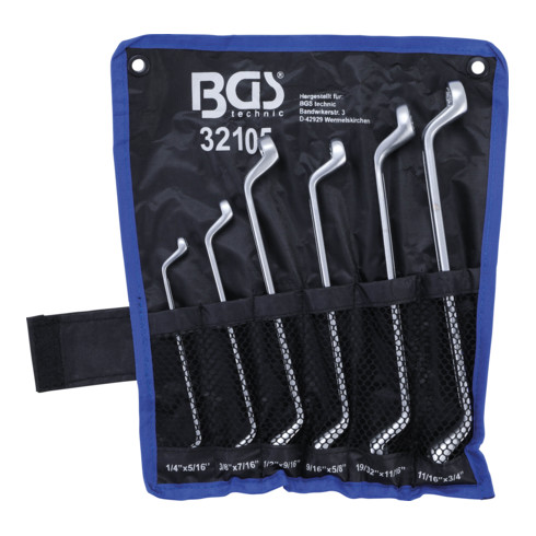 Jeu de clés à œil doubles contre-coudées en pouce 1/4" - 3/4" 6 pièces BGS