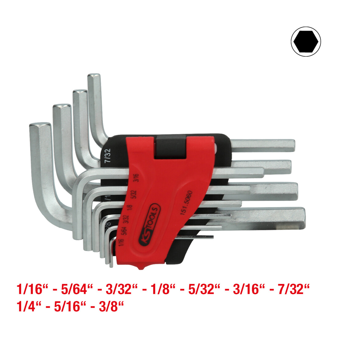 Jeu de clés Allen KS Tools, dans un support à charnière, 10 pièces 1/16"-3/8", avec douille hexagonale