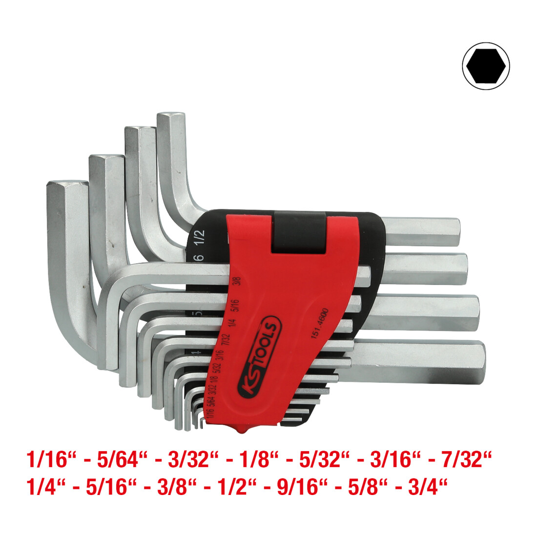 Jeu de clés Allen KS Tools, dans un support à charnière, 14 pcs. 1/16"-3/4" hexagone