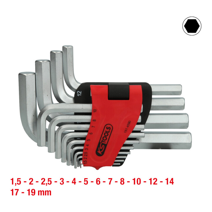 Jeu de clés Allen KS Tools, dans un support à charnière, 14 pièces de 1,5 à 19 mm