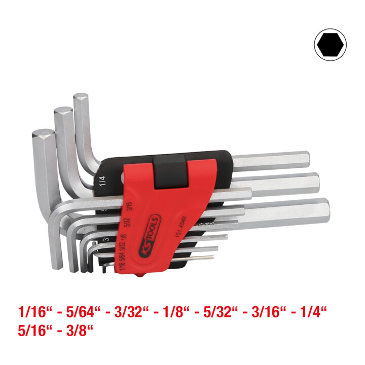 Jeu de clés Allen KS Tools, dans un support à charnière, 9 pces 1/16"-3/8", avec douille hexagonale