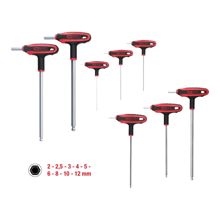 Jeu de clés mâles 6 pans KS Tools ERGOTORQUEplus à poignée en T, 9 pièces