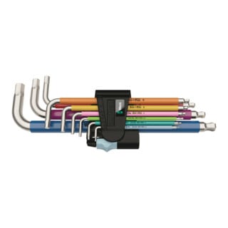 Jeu de clés mâles coudées Wera 6 pans acier inoxydable, revêtement en plastique Hex-Plus Multicolour 9