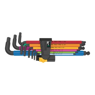 Jeu de clés mâles coudées Wera, Hex-Plus Multicolour Imperial 2, syst. impérial, BlackLaser, 9 pièces