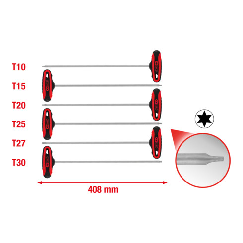 Jeu de clés mâles TORX poignée en T 6 pcs.