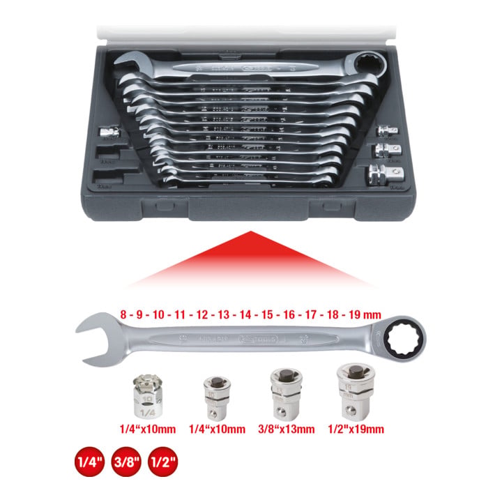 Jeu de clés mixtes à cliquet KS Tools GEARplus, 16 pcs.