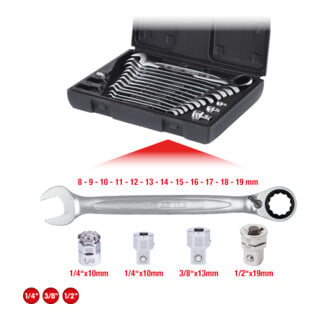 Jeu de clés mixtes à cliquet réversible KS Tools GEARplus 16 pièces