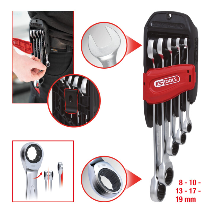 Jeu de clés mixtes cliquet KS Tools GEARplus 5 pcs. 8-19mm