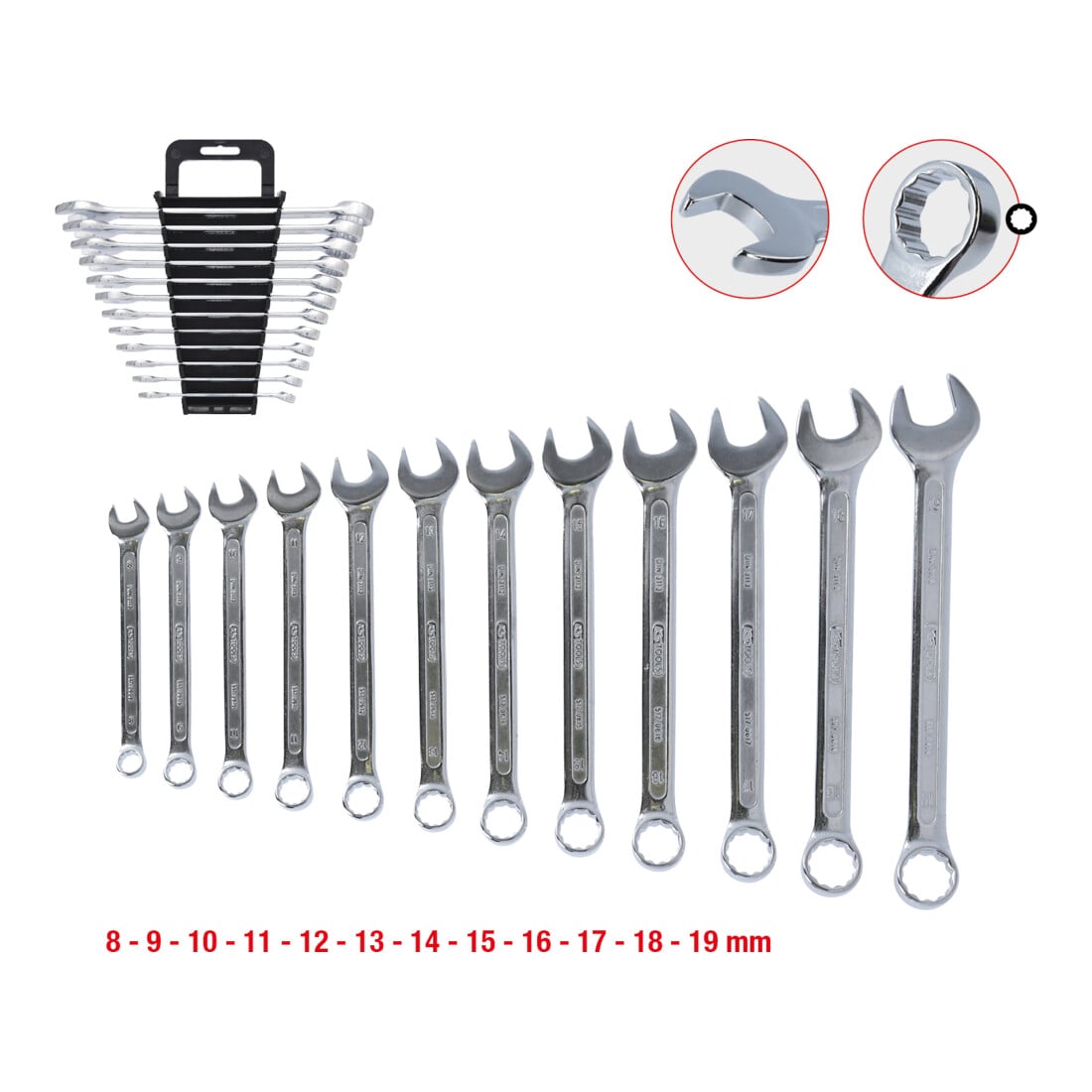 Jeu de clés mixtes coudées, 12 pcs. 8-19mm