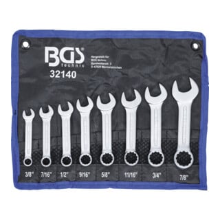 Jeu de clés mixtes en pouces extra courtes 3/8" - 7/8" 8 pièces BGS