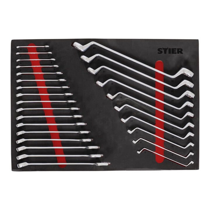Set STIER Établi mobile 12 tiroirs vide + Jeu de tournevis et pinces 17 pièces + Clés mixtes et à anneaux doubles
