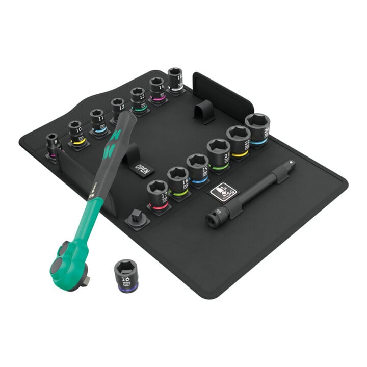 Jeu de cliquet Wera Zyklop Comfort, levier d'inversion, emmanchement 3/8", syst. métrique, 16 pièces