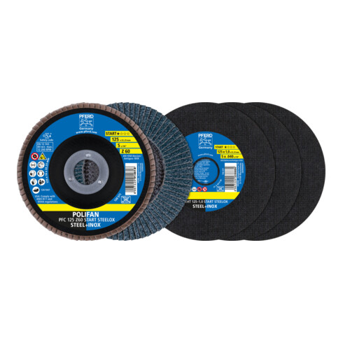 Jeu de disques à tronçonner/à lamelles PFERD 125 Start-Linie START STEELOX EHT 1,0/PFC Z60 pour acier/acier inoxydable