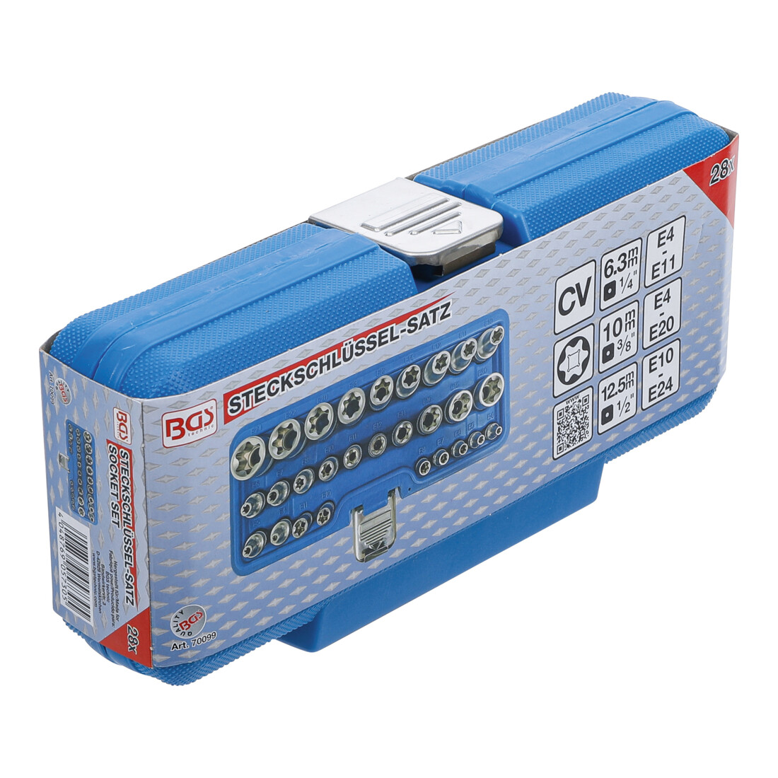 Jeu de Douilles 6,3 mm 1/4" / 12,5 mm (1/2") E4 - E24 28 pièces BGS