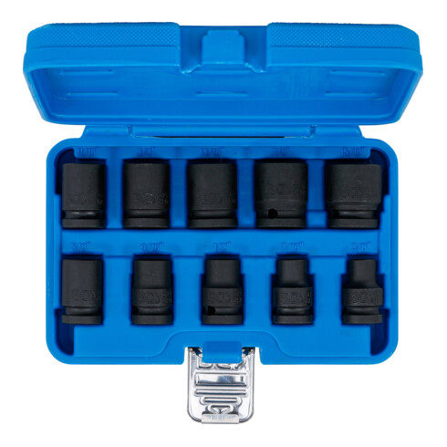Jeu de douilles à choc Blum, six pans, profondes, 12,5 mm (1/2"), 3/8 - 15/16", en pouce, 10 pièces