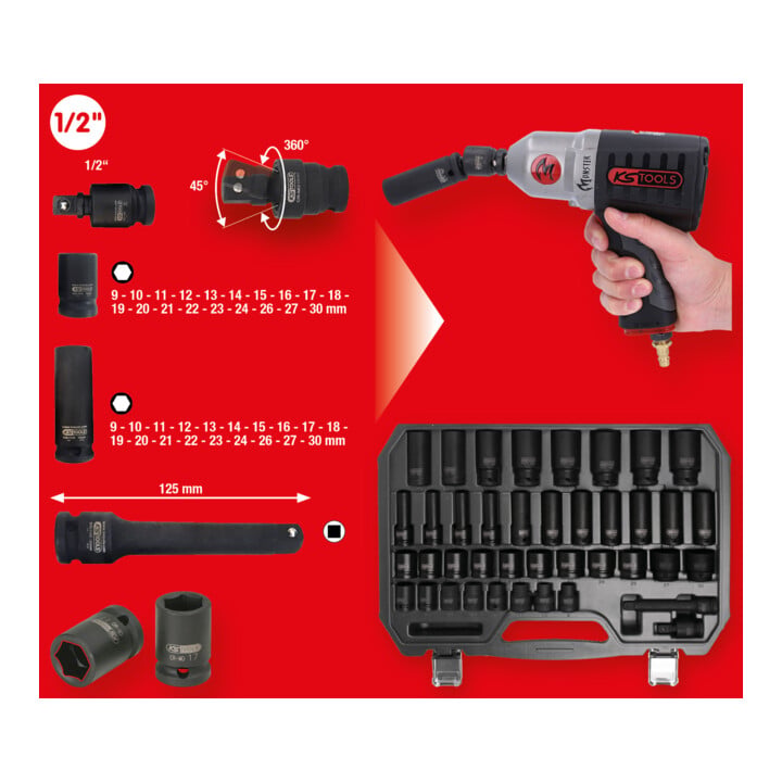 Jeu de douilles à chocs 1/2" 6 pans KS Tools, 40 pcs