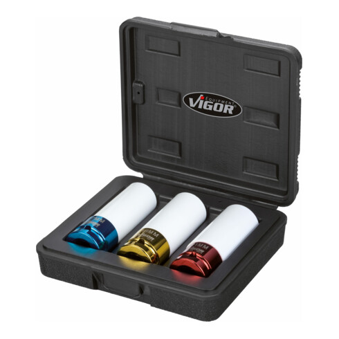 VIGOR Clé à chocs jeu de douilles V2522 carré creux 12,5 mm (1/2 pouce) profil hexagonal extérieur 3 pièces